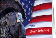 Happy Thanksgiving deployed Niece patriotic flag and turkey card