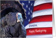 Happy Thanksgiving deployed Grandson patriotic flag and turkey card