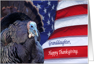 Happy Thanksgiving deployed Granddaughter patriotic flag and turkey card