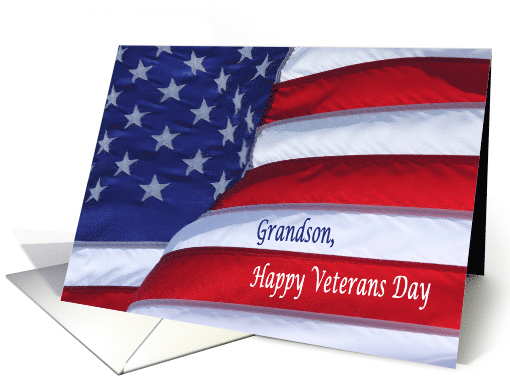 Happy Veterans Day Grandson waving flag card (1453026)