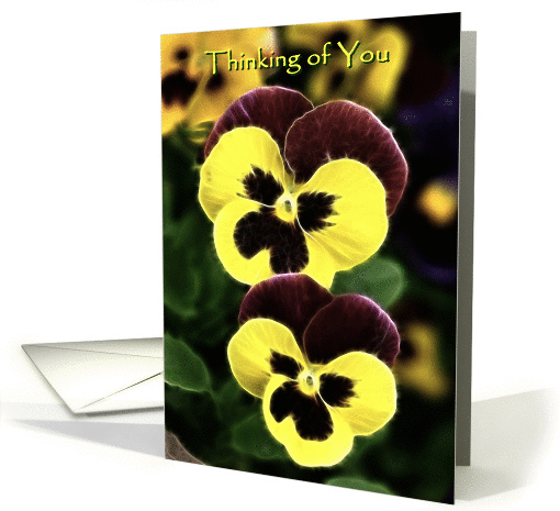Thinking of You yellow and burgundy pansy flower card (449485)