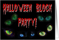 Halloween Block Party spooky eyes bloody font invitation card