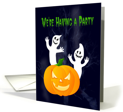 Halloween Party two spooky ghosts and pumpkin card (474152)