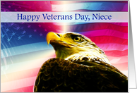 Happy Veterans Day Niece flag Bald Eagle card