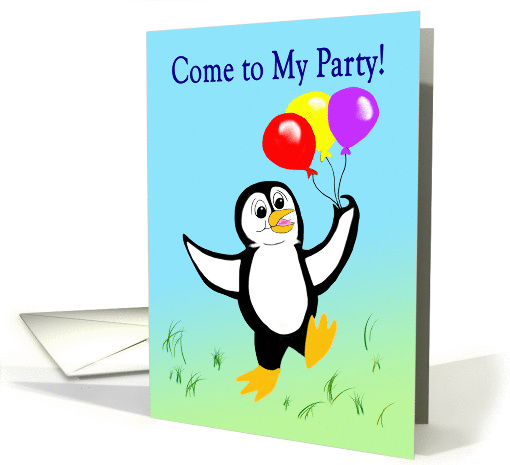 Come to My Party birthday invitation dancing penguin card (968889)