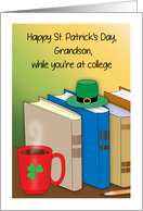 St Patrick’s Day, grandson, at college, shamrock, books card