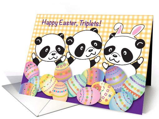 Easter for triplets, pandas, decorated eggs card (1004397)