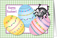 Happy Easter, spider theme, decorated eggs card