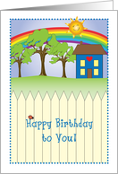 Happy Birthday, folk art, primitive theme card