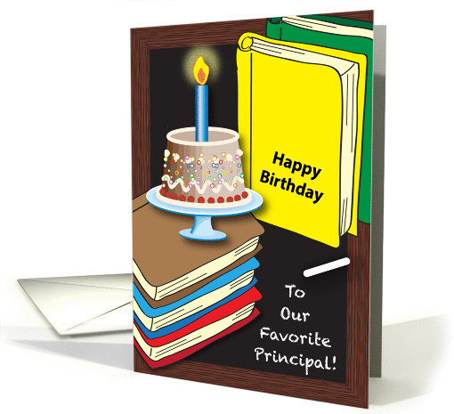 Birthday to School Principal, books, cake card (1020907)