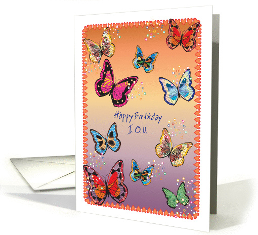 Birthday I. O. U. for her, colorful butterflies card (1061531)