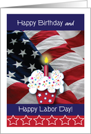 Happy Birthday on Labor Day USA flag Cupcake card