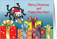 Merry Christmas, spider theme, presents card