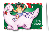 Merry Christmas, dinosaur theme, girl card