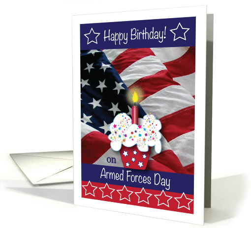 Armed Forces Day Birthday, cupcake, flag card (1085268)