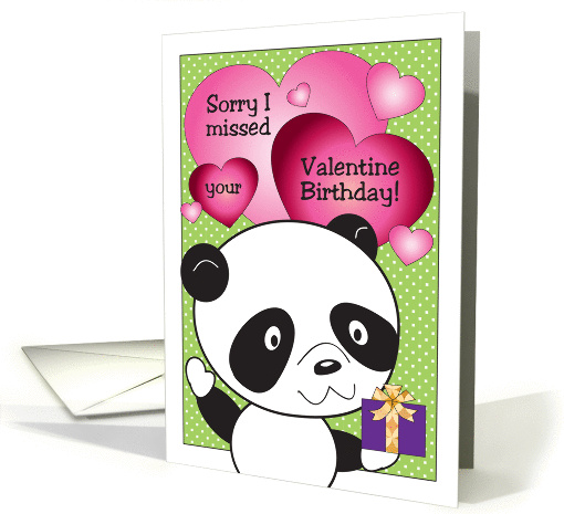 Belated Valentine Birthday, panda, hearts card (1085504)