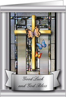 Good Luck, religious theme, cross, butterflies card