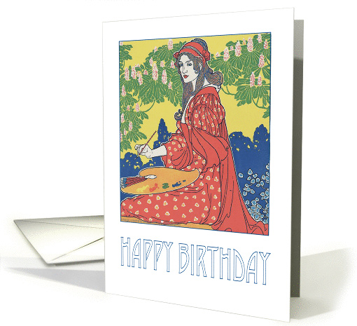 Happy Birthday, art nouveau print card (1110266)