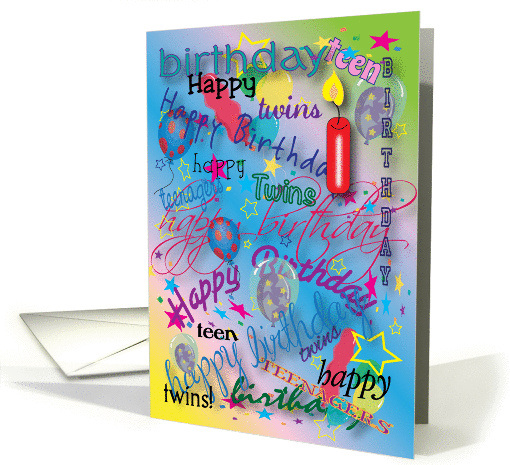 Happy Birthday, Teen Twins, balloons, candle card (1180538)