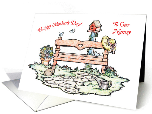Mother's Day to Nanny, garden bench, bird house card (1234728)
