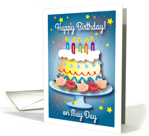 Happy May Day Birthday, cake, stars card (1280806)