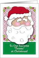 Christmas Card for Tween, Santa, holly card