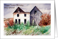October Birthday to Friend, watercolor card