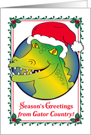 Season’s Greetings, gator theme, holly card