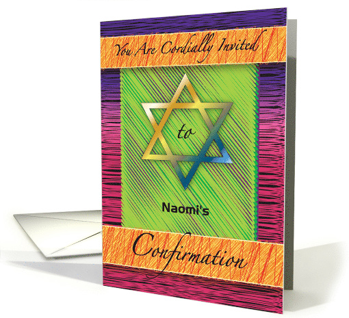 Personalized Invitation to Jewish Confirmation, Star of David card