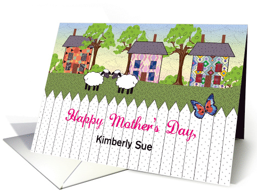 Custom Name Mother's Day, folk art, sheep card (1362666)