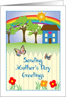 To Estranged Mom, Mother’s Day, folk art, rainbow, house, sun card