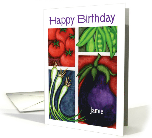 Custom name Chef's Birthday, veggies card (1365210)