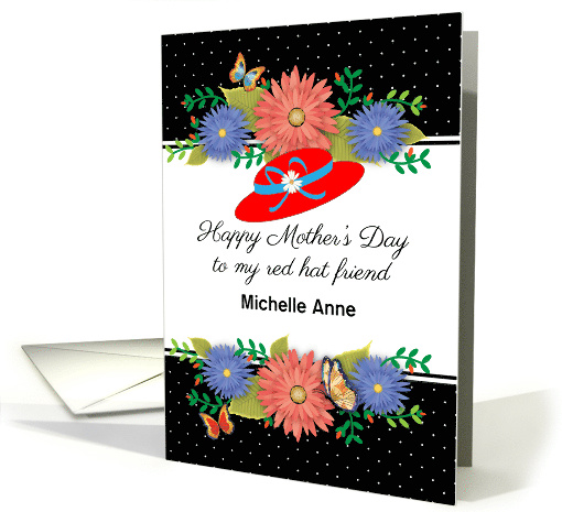 Custom Name Red Hat Friend Mother's Day card (1365656)