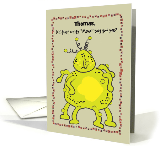 Custom Name Get Well from Mono, green bug card (1366890)