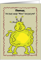 Custom Name Get Well from Mono, green bug card