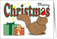 Squirrel Merry Christmas, presents, stars card
