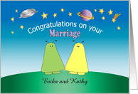 Custom Name Congratulations on Marriage, aliens, gay, lesbian card