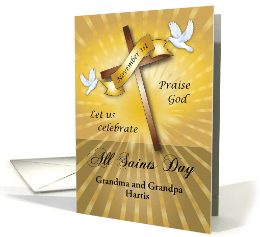 Custom Name All Saints Day, cross, doves card (1387174)