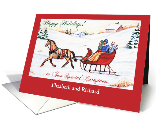 Custom Name Christmas for 2 caregivers, sleigh card (1388186)