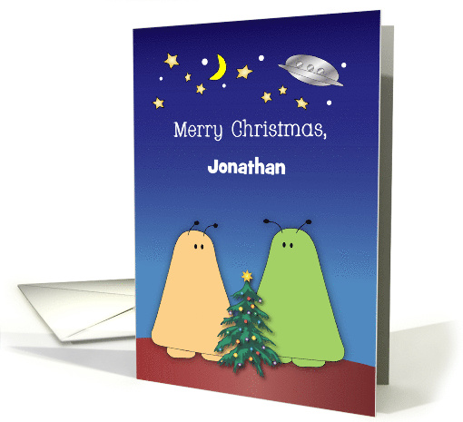 Custom Name Christmas for Daughter's Boyfriend, aliens, tree card