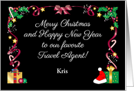 Custom Name Christmas for Travel Agent, Santa hat card