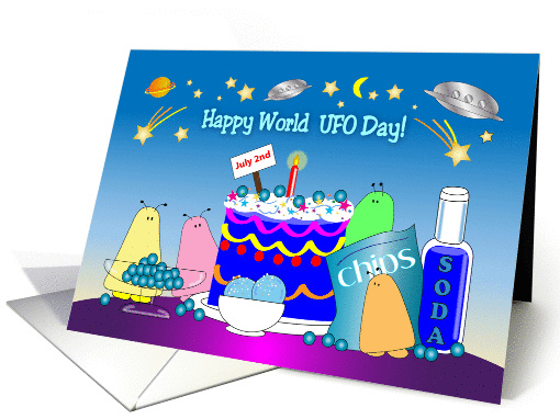 World UFO Day, July 2nd, aliens, stars, food card (1398648)