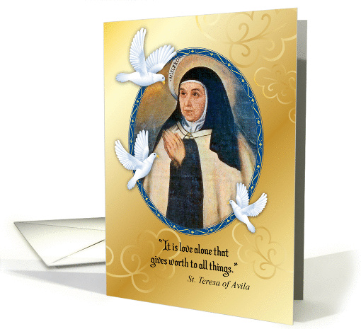 St. Teresa of Avila Feast Day, vintage image, doves card (1403814)