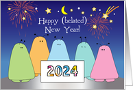 Belated New Year Wish 2024 Outer Space Bugs card