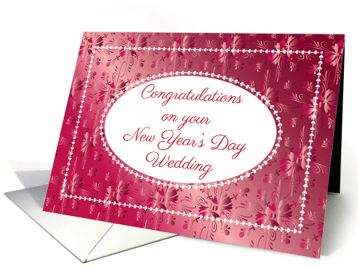 Congrats, New Year's Day Wedding, red brocade-look card (1406570)