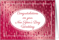 Congrats, New Year’s Day Wedding, red brocade-look card