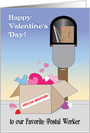 Valentine’s Day, postal worker, mail box, hearts card