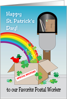 St Patrick’s Day, postal worker, shamrocks, rainbow card