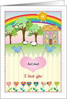 Custom Name Folk Art, love & romance, heart card