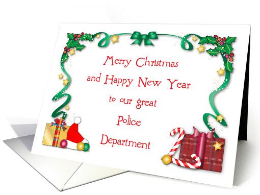 Christmas for Police Dept.,Santa hat, holly card (1412472)